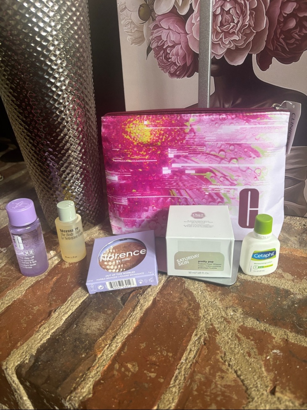 Clinique Lavender and Pink Travel Skincare Kit with Floral Cosmetic Pouch - Picture 2 of 2
